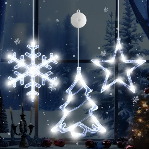 Vista 12 de LYUBASA Paquete de 3 luces de Navidad para ventana con temporizador, alimentadas por baterías, lechón LED multicolor para árbol de Navidad