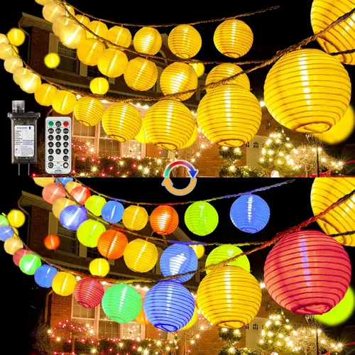Vista 9 de StarryEver Linterna de Cadena de Luces para Exteriores con Enchufe, 12.2M Conectables, Luces de Linterna Blanca Cálida y Blanca con Control Remoto