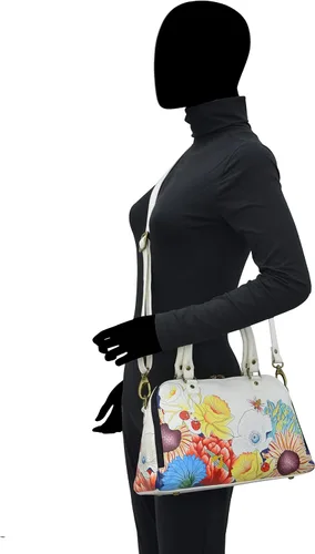 Vista 6 de Anna by Anuschka Womens Genuine Leather Wide Organizer Satchel - Hand Painted Original Artwork