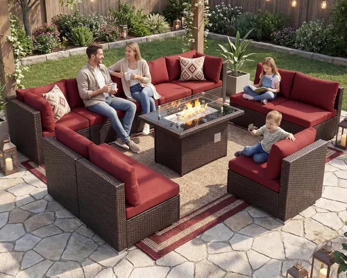 Vista 96 de NICESOUL Juego de muebles de patio de ratán extra grande con mesa para fogata de gas y propano, 29.3 pulgadas, respaldo alto, cómodos conversaciones