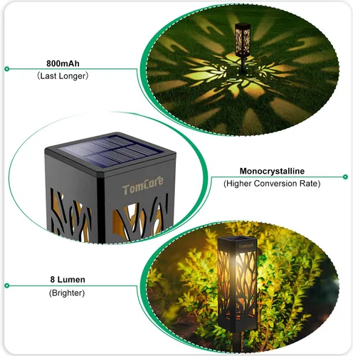 Vista 2 de TomCare Farol solar de llama parpadeante para exteriores con luces solares brillantes mejoradas