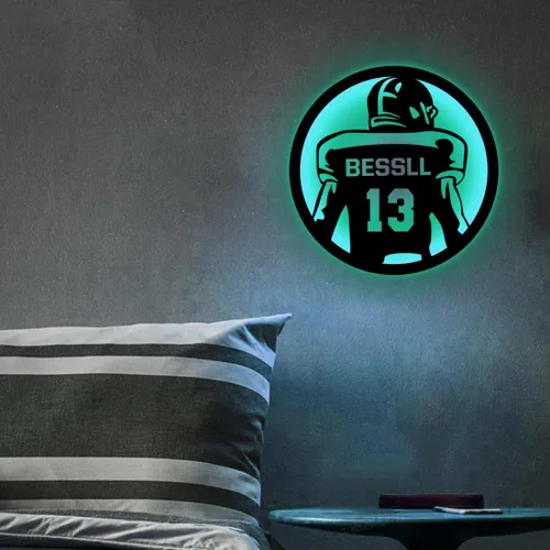 Vista 6 de Letrero de metal personalizado para jugador de hockey con luz LED, nombre personalizado y número, arte de pared de hockey, letrero de neón