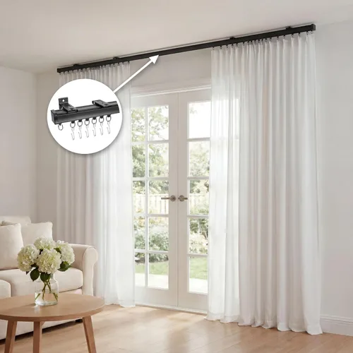 Vista 3 de Riel de cortina de techo de 6 a 9 pies, juego de rieles de aluminio resistente, soporta 110 libras, montaje en techo y pared, divisor de habitación