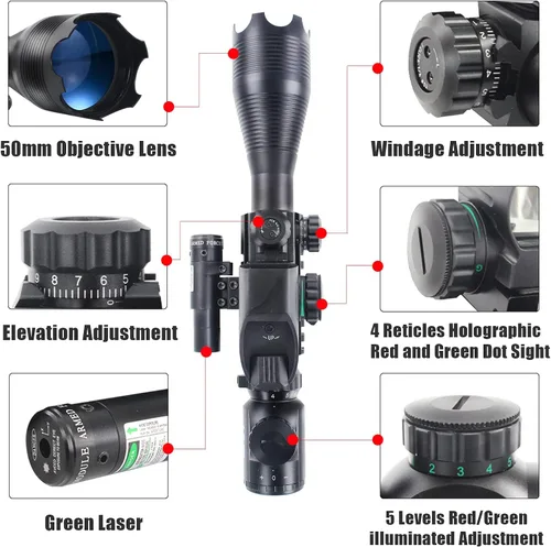 Vista 3 de UUQ 4-16x50 Alcance táctico de rifle rojo/verde iluminado buscador de retícula W/mira láser y vista de punto reflejo holográfico