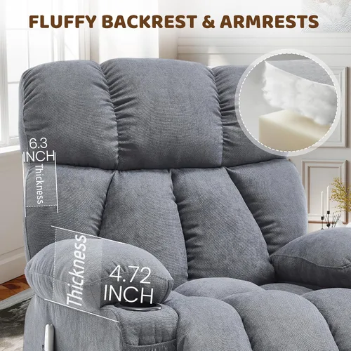 Vista 4 de Rocker - Silla reclinable para sala de estar con masaje por vibración y Gris