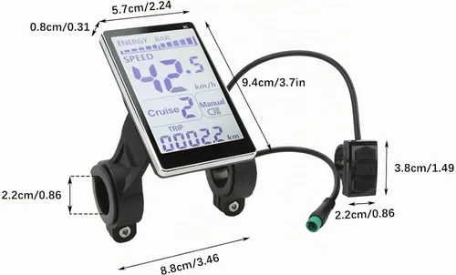 Vista 3 de Pantalla LCD para Bicicleta Eléctrica, Métrica de Panel de 5 Pines para E Scooter M5 con Conector Impermeable, Pantalla de Control de Medidor