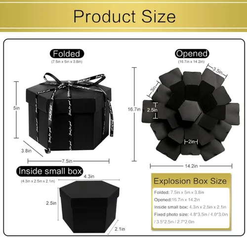 Vista 2 de Wanateber Caja de explosión, caja de regalo de explosión DIY ensamblada Negro