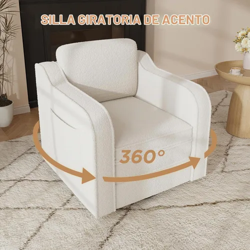 Vista 3 de FiveWillowise Silla giratoria decorativa para sala de estar, sillón tapizado de 30 pulgadas en barril, cómodo sillón moderno individual para Blanco