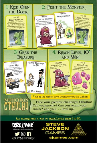 Vista 2 de Munchkin Cthulhu Juego de rol de aventura de fantasía, edades 10+, 3-6 jugadores, tiempo promedio de juego 120 minutos, de Steve Jackson