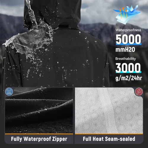 Vista 6 de baleaf Abrigo de lluvia largo para mujer, chaqueta de ciclismo plegable, impermeable, cortavientos, ligera, con capucha