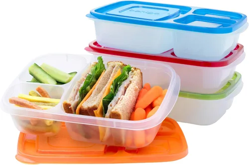 Vista 12 de Bentgo Easyboxes - Cajas de almuerzo apilables originales - Recipientes de comida reutilizables de 3 compartimentos para niños y adultos - Caja