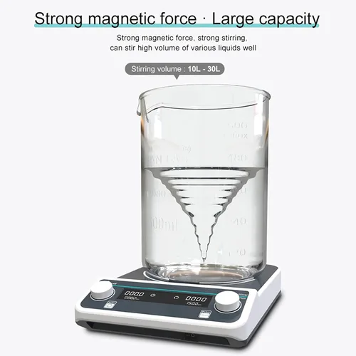 Vista 6 de Agitador magnético de laboratorio, agitador de pantalla digital LED, gran capacidad 10-50 L, fuerte fuerza magnética + hacia adelante y hacia atrás