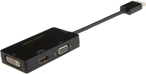 Vista 3 de CableCreation Adaptador de DisplayPort multifunción a HDMI/DVI/VGA, adaptador de DisplayPort DP 3 en 1, compatible con resolución HDMI 4K x 2K, negro