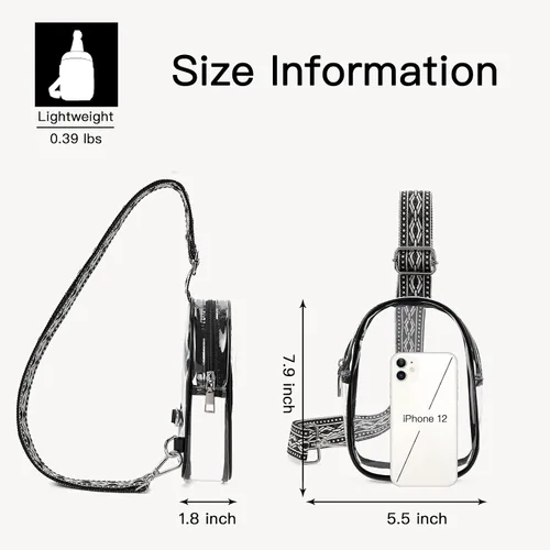 Vista 5 de Telena Bolsa bandolera transparente, cangurera transparente aprobada para estadios, bolsa cruzada para mujer, bolsa de pecho transparente resistente