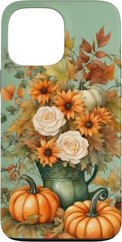 Vista 24 de Vintage Autumn Flower Fall Pumpkin Teal Case for iPhone 17