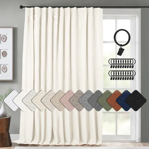 Vista 38 de INOVADAY Cortinas térmicas para puerta corredera 100% opacas para dormitorio, cortinas de puerta corrediza de vidrio extra anchas para patio, lino