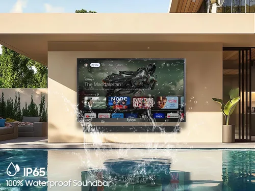 Vista 6 de SYLVOX Smart TV para exteriores de 43 pulgadas con barra de sonido, rendimiento impermeable superior, acabado mate para un efecto antirreflejos
