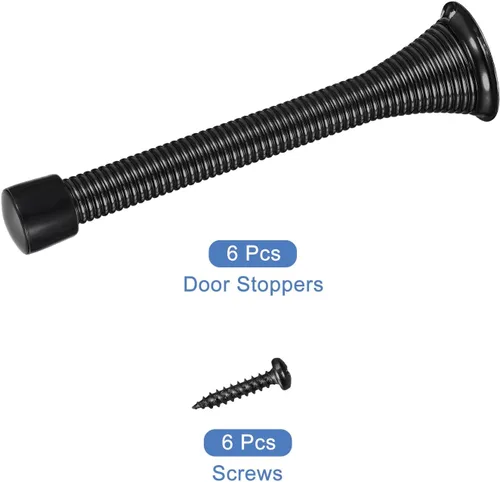 Vista 3 de uxcell 6 topes de puerta de resorte, tope de puerta flexible de 3-3/4 pulgadas con parachoques de goma y tornillos para proteger la parte inferior