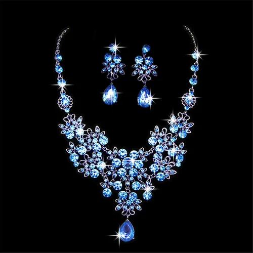 Vista 4 de ZHANGXD Juego de aretes colgantes para mujer, diseño de mariposa y gota de agua, con diamantes de imitación, color azul lago, talla única