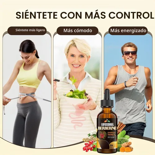 Vista 5 de Suplemento de berberina liposomal, 3000 mg Gotas de complejo de berberina, 2.0 fl oz Berberina HCl con canela de Ceilán, melón amargo, cúrcuma