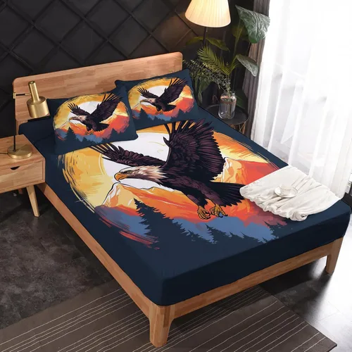 Vista 2 de Juego de sábanas tamaño individual con águila calva, sábanas de cama de águila, microfibra suave y bolsillo profundo y sábanas estampadas sin