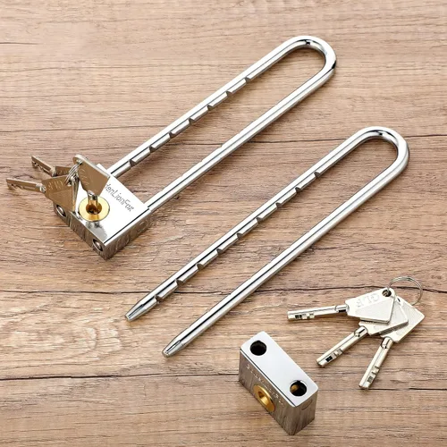 Vista 6 de Candado de grillete largo con llave de latón macizo de 2 pulgadas de longitud ajustable extraíble, grillete plateado para puertas, armarios, cajas