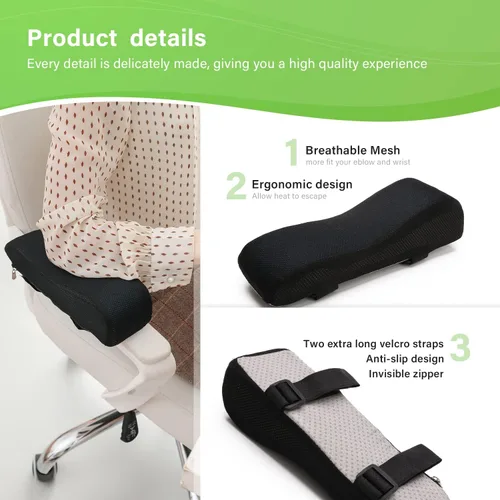 Vista 2 de Large Leaf - Juego de 2 reposabrazos ergonómicos de gel para silla de juegos de oficina con reposabrazos de espuma viscoelástica