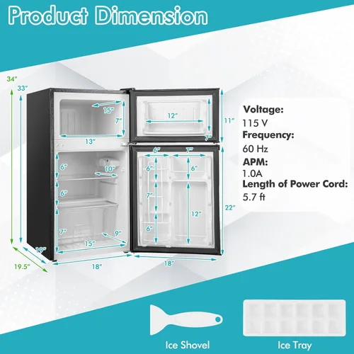 Vista 5 de COSTWAY Mini refrigerador de 3.2 pies cúbicos con congelador Negro