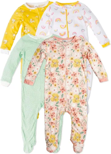 Vista 14 de Gerber Baby-Girls Sleep N' Play - Paquete de 4 Mamelucos para Niñas Bebés Animales verde
