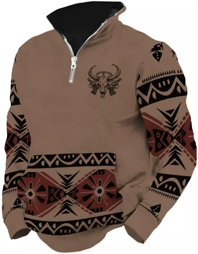 Vista 21 de LOAIHA Native American - Sudadera con capucha para hombre, manga larga, cremallera de 1/4, chaqueta vaquera