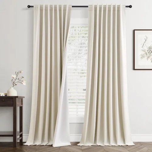 Vista 35 de Jowels - Cortinas opacas con pestaña trasera color beige cálido de 84 pulgadas de largo, 2 paneles para sala de estar y dormitorio, color beige