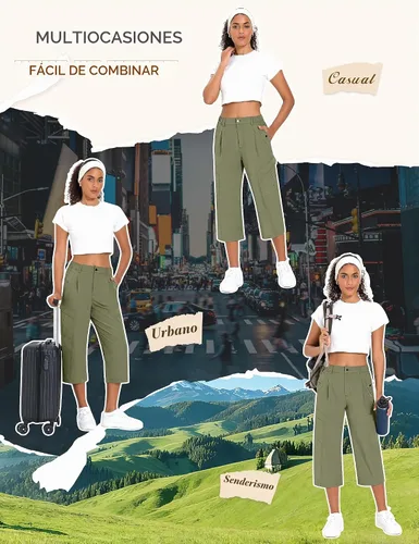 Vista 5 de Women's Quick Dry Hiking Pants Lightweight Cargo Capris Verde militar