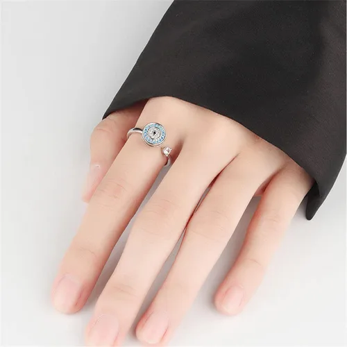 Vista 3 de Anillos giratorios de ojo del diablo, anillo de plata esterlina S925 para mujer, anillos abiertos ajustables