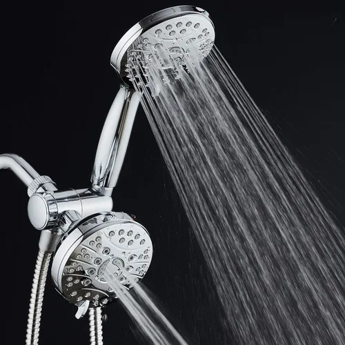 Vista 4 de Combo de lujo de 3 vías de alta presión de 48 modos - Cabezal de ducha de mano y lluvia dual - Manguera de acero inoxidable extra larga de 6 pies