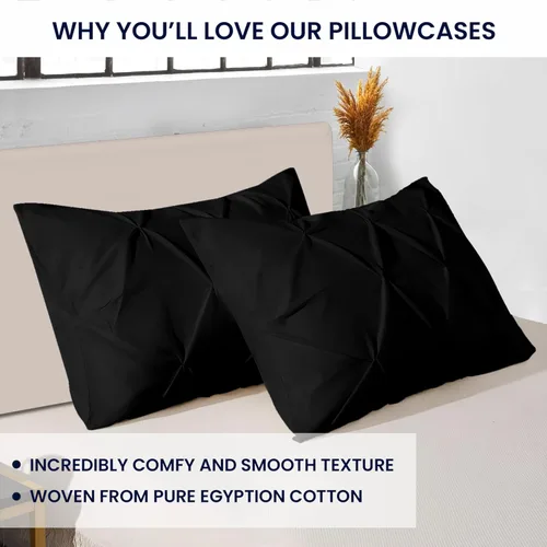 Vista 3 de Kotton Culture Juego de 2 fundas de almohada plisadas de 24 x 24 pulgadas, fundas de almohada decorativas, 100% algodón egipcio de 600 hilos, aptas