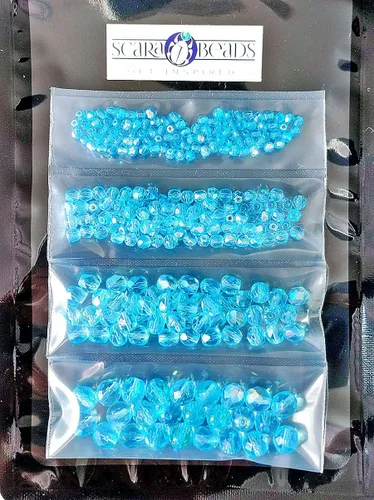 Vista 3 de Juego de cuentas de cristal checo pulido al fuego en color aguamarina AB para la fabricación de joyas y manualidades - diferentes tamaños 0.118 in