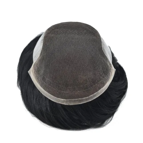 Vista 3 de Hombres Toupee Sistema de Cabello Humano Real para Hombres Encaje Suizo Toupee Para Hombres Nudos Blanqueados Hombres Hairpieces Pieza Para Hombres