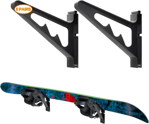 Vista 7 de Poskad Estante de exhibición de montaje en pared para snowboard, capas de almacenamiento ajustables para ahorro de espacio, almacenamiento de tablas