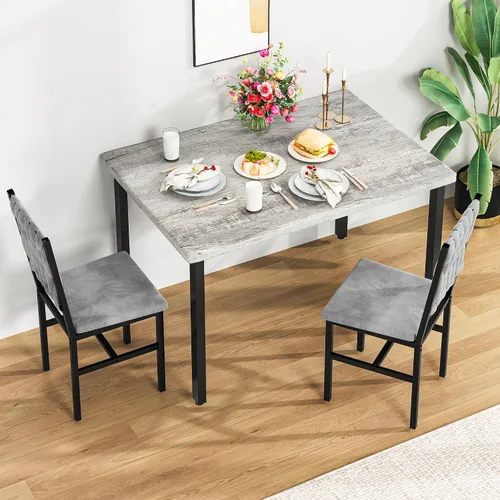 Vista 5 de AWQM Juego de mesa de comedor de 3 piezas para 2, mesa de comedor pequeña de cocina con sillas tapizadas, juego de mesa de comedor compacto para Gris