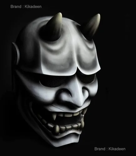 Vista 2 de Máscara japonesa Hannya Airsoft Samurai Oni Kabuki Noh Evil Demon Devil DJ Party Halloween Disfraz Cosplay blanco KK02