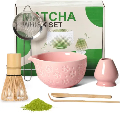 Vista 12 de Juego de té de batidor matcha: kit de matcha japonés – Cuenco de cerámica de bambú con soporte para cuchara medidora, cuchara medidora, práctica