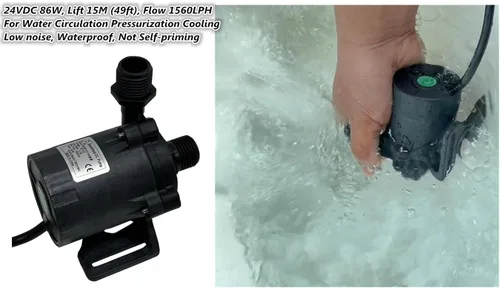 Vista 3 de SHYSKY Bomba sumergible de agua DC sin escobillas de potencia pequeña DC50E-24150S 24V 86W 15M 49ft Lift 412GPH Circulación continua de bajo ruido