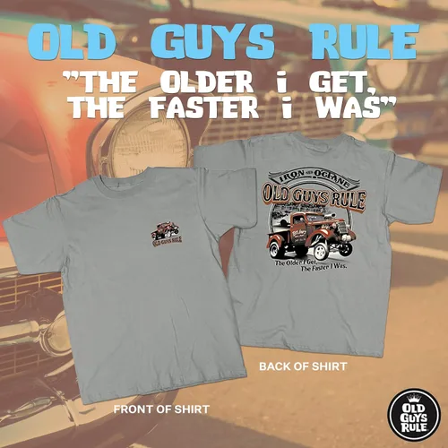 Vista 2 de OLD GUYS RULE Camiseta gráfica para hombre, hierro y octane, día del padre, regalo de cumpleaños, camiseta novedosa para los amantes de los autos