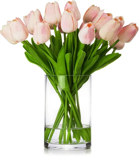 Vista 11 de ENOVA FLORAL 20 cabezas de tulipanes artificiales de tacto real para decoración de mesa de comedor, boda, decoración de granja (verde)