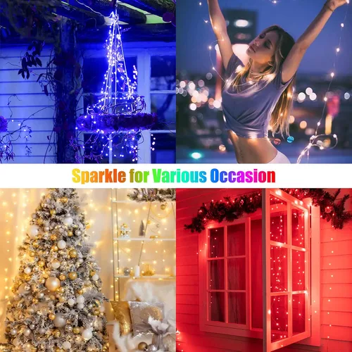 Vista 7 de Minetom Luces de Hadas que Cambian de Color - Guirnalda de 100 Luces LED de 33 Pies con Control Remoto, 11 Modos, Luces de Hadas USB