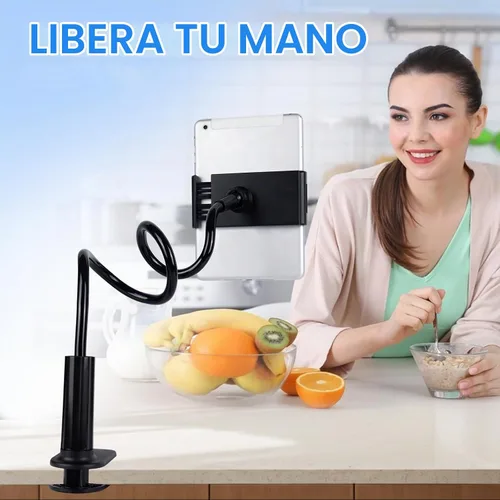 Vista 5 de Lazy Bracket Soporte para tableta de cuello de cisne para cama, soporte ajustable de brazo largo flexible de 360 grados para soporte de teléfono