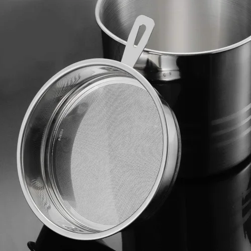 Vista 4 de Contenedor de grasa de tocino de acero inoxidable con pantalla de filtro de malla, 1.2L/5 tazas de aceite de cocina para cocina