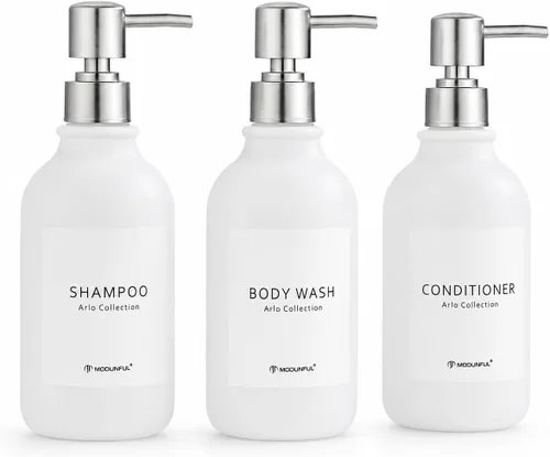 Vista 8 de Refillable Shampoo and Conditioner Bottles Set of 3 Polished Black modunful Glossy Black