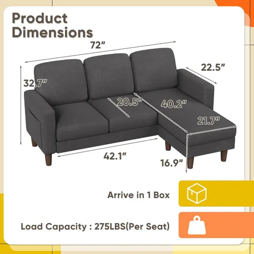 Vista 2 de YESHOMY Sofás para sala de estar, sofá con otomana móvil, sofá pequeño con chaise reversible y bolsillos laterales, sofá en forma de L para espacios