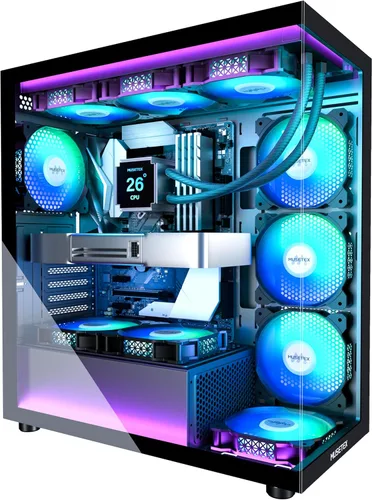 Vista 8 de MUSETEX Chasis para PC ATX 6 Ventiladores PWM ARGB Preinstalados, Chasis de Computadora Mid Tower de Tipo-C con Vidrio Templado Dual de Vista